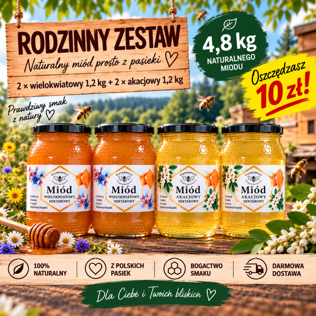 Zestaw 4 miodów - wielokwiatowy i akacjowy