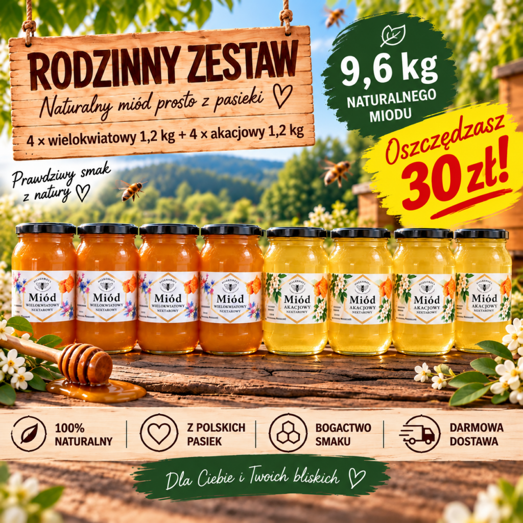 Zestaw 8 miodów - wielokwiatowy i akacjowy